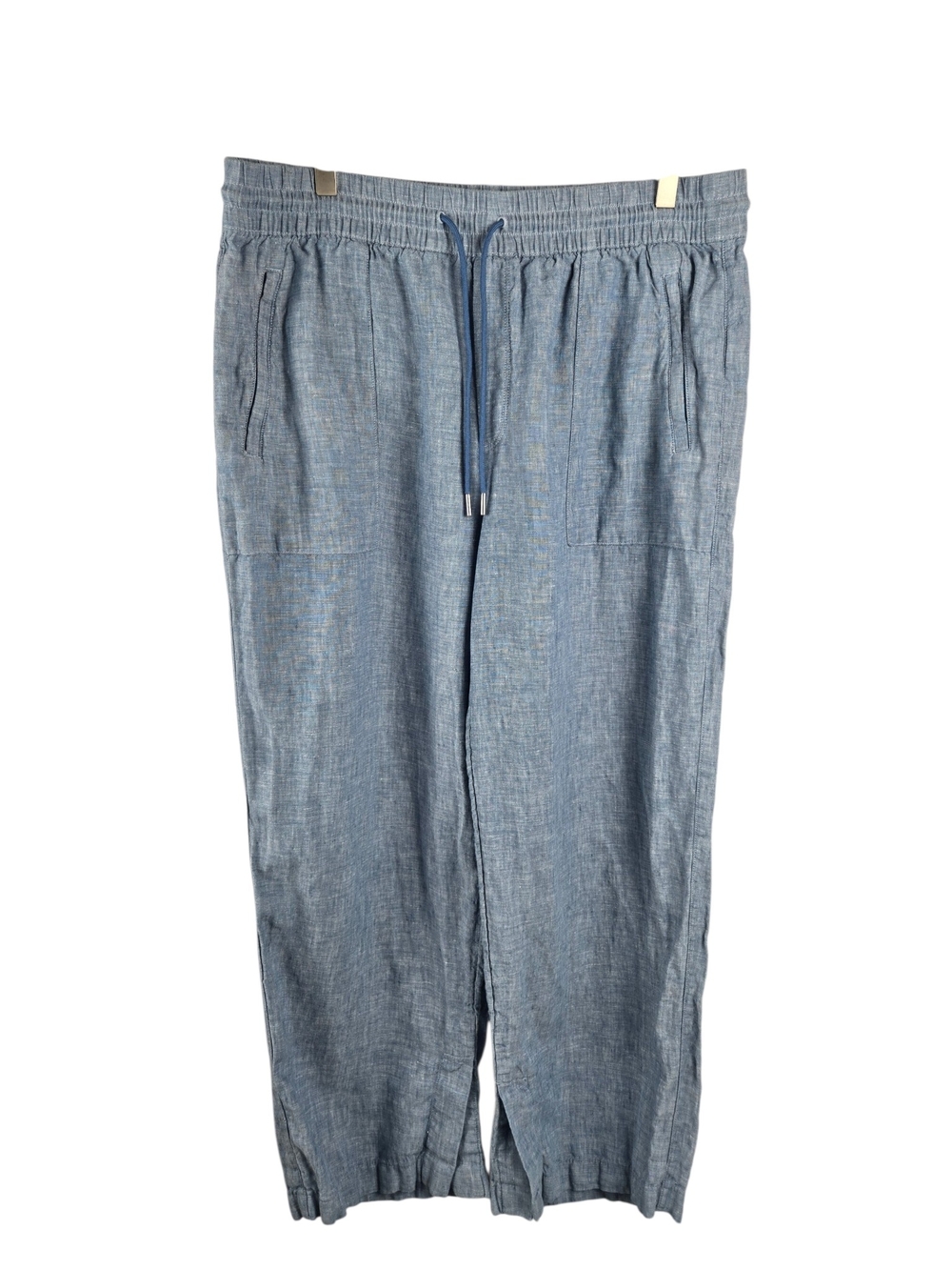 Athleta Retreat Linen High Rise Wide Leg Pants Chambray Blue Size 14